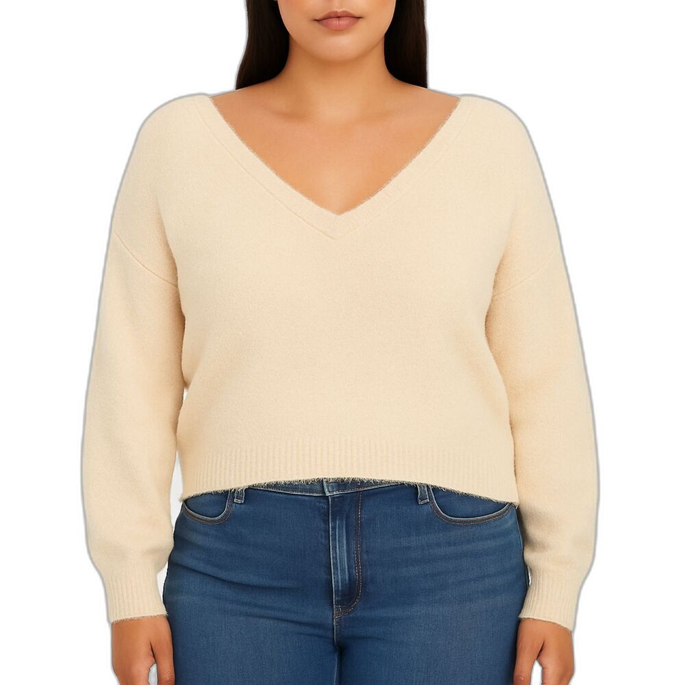 mi ami for francesca’s Women’s Twist-Back Fuzzy Sweater | Size XL